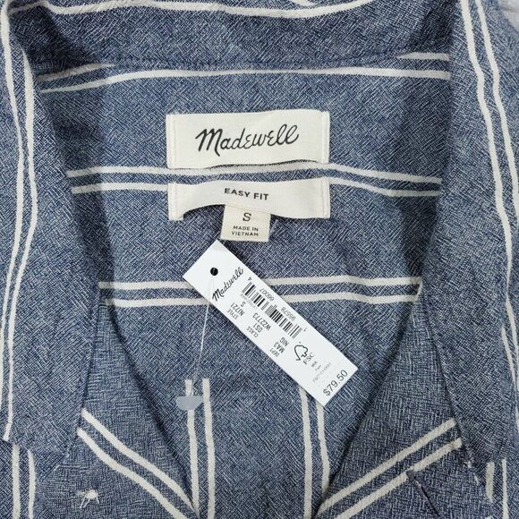 Madewell Easy Fit Crinkle Cotton Short Sleeve Shirt Small Striped Gray Men's - Picture 4 of 8